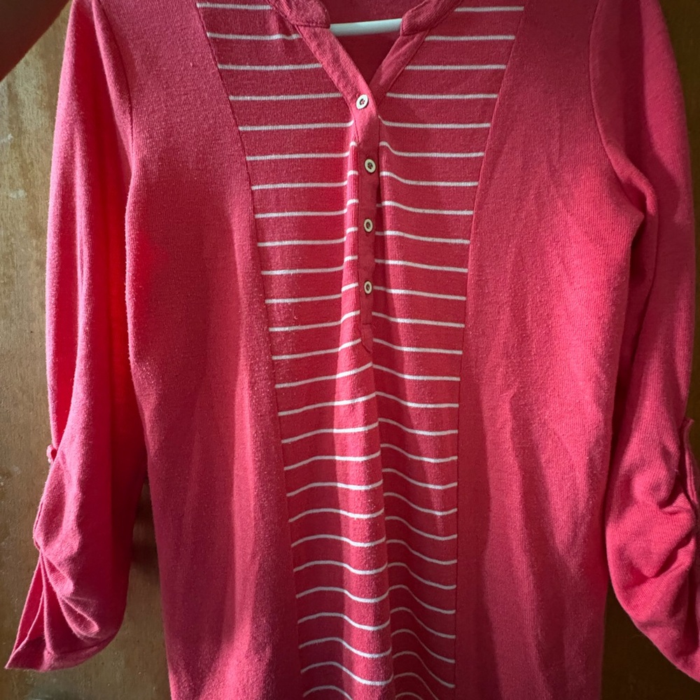 Laura Scott Pink and White Button Down Blouse